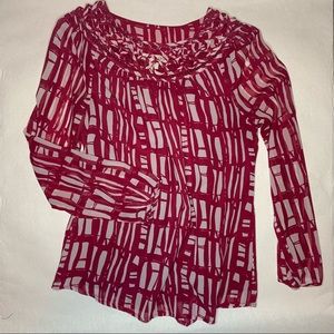 Hot pink and White long sleeve blouse